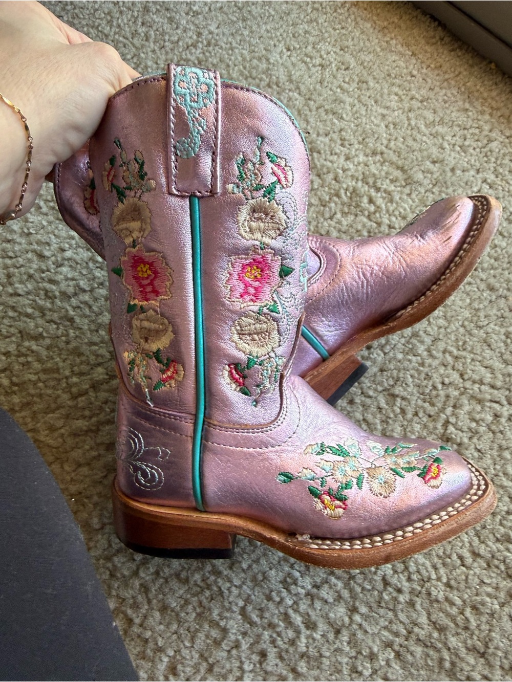 Macie Bean Metallic Pink Floral Embroidered toddler Cowboy Boots
